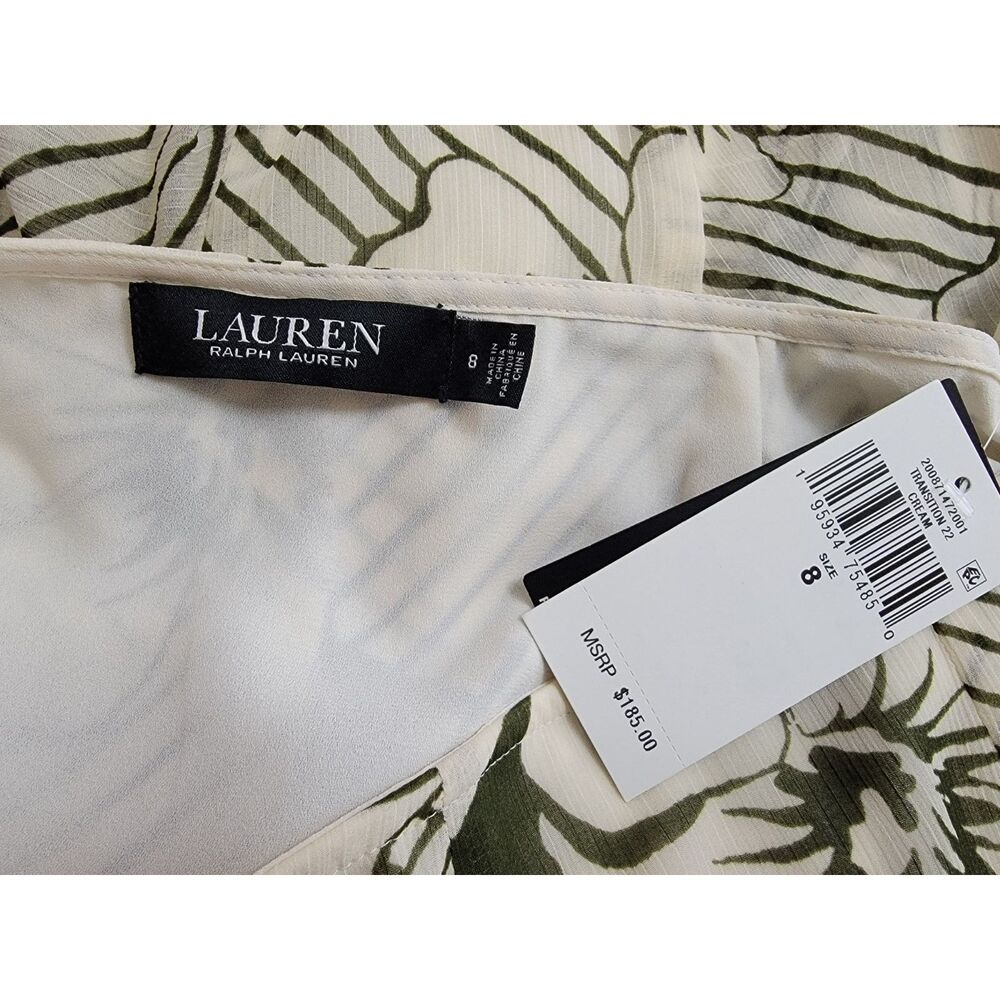NWT Ralph Lauren Floral Striped Olive Green Mini Skirt - sz 8 - Picture 6 of 7